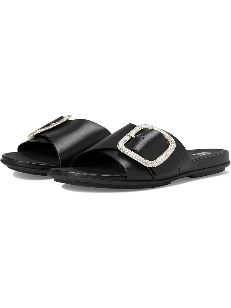 Black FitFlop Gracie Crystal Maxi-Buckle Leather Slides