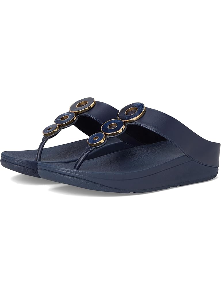 Blue FitFlop Fino Resin-Hoop Leather Toe-Post Sandals