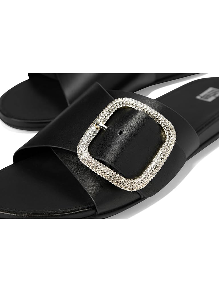 Black FitFlop Gracie Crystal Maxi-Buckle Leather Slides